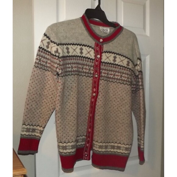 Country Suburbans Gray Vintage Wool Button Up Sweater Women's XL Fair Isle - Picture 1 of 4